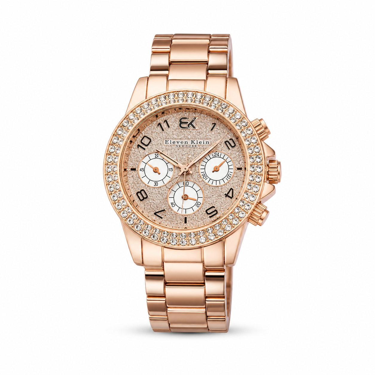 Rose Gold Stone Studded Chronograph Ladies Watch