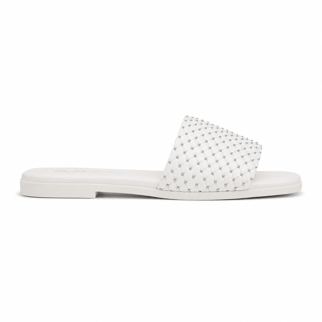 Women's White Woven Braid Luxury Slides