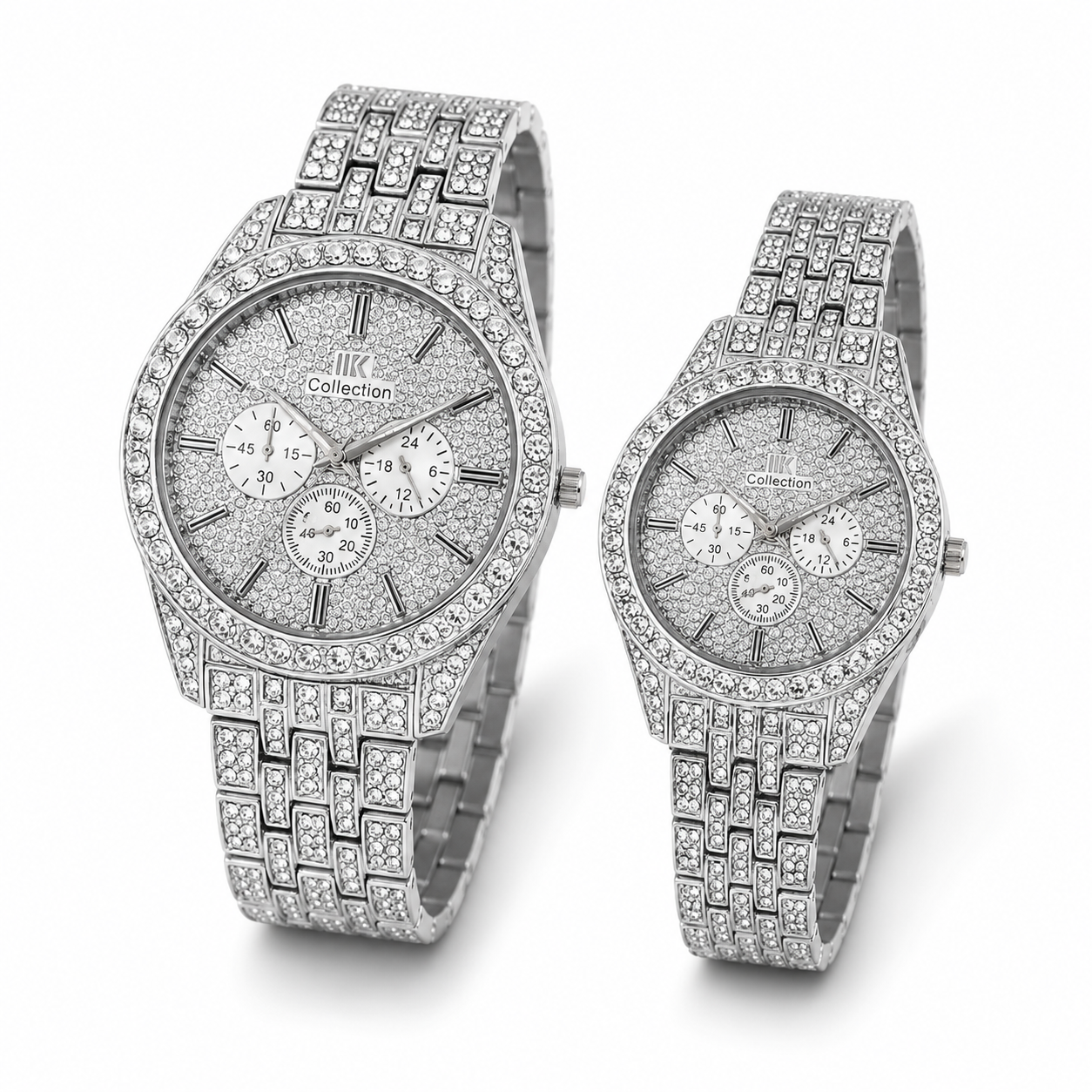 Royal Silver Diamond Couple Watches