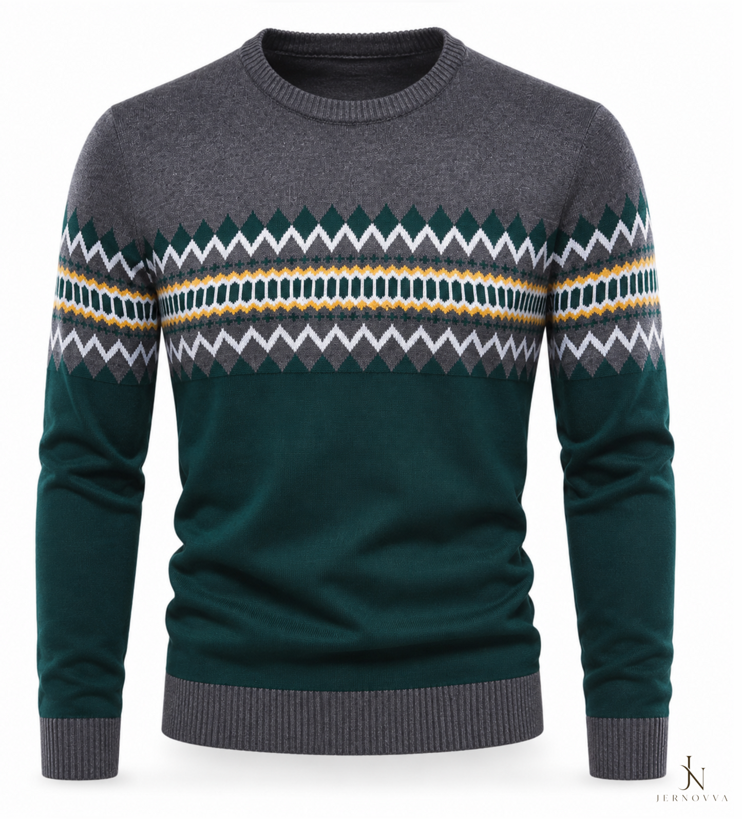 Men's Jacquard Winter Sweater – Soft Knit Crew Neck