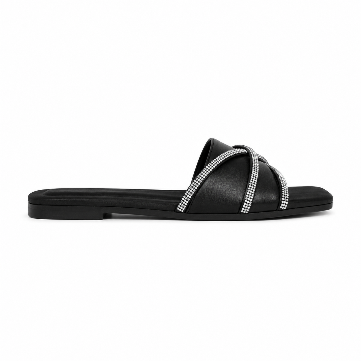 Women's Black Stone Criss-Cross Flats
