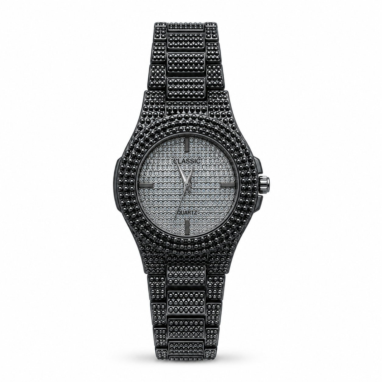 Men's Black Crystal Studded Luxury Watch