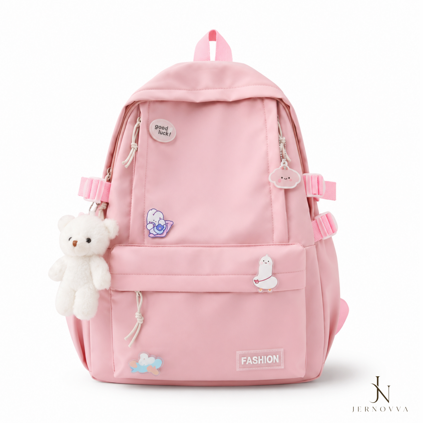 Cute Aesthetic School Backpack with Teddy Bear Keychain for Girls