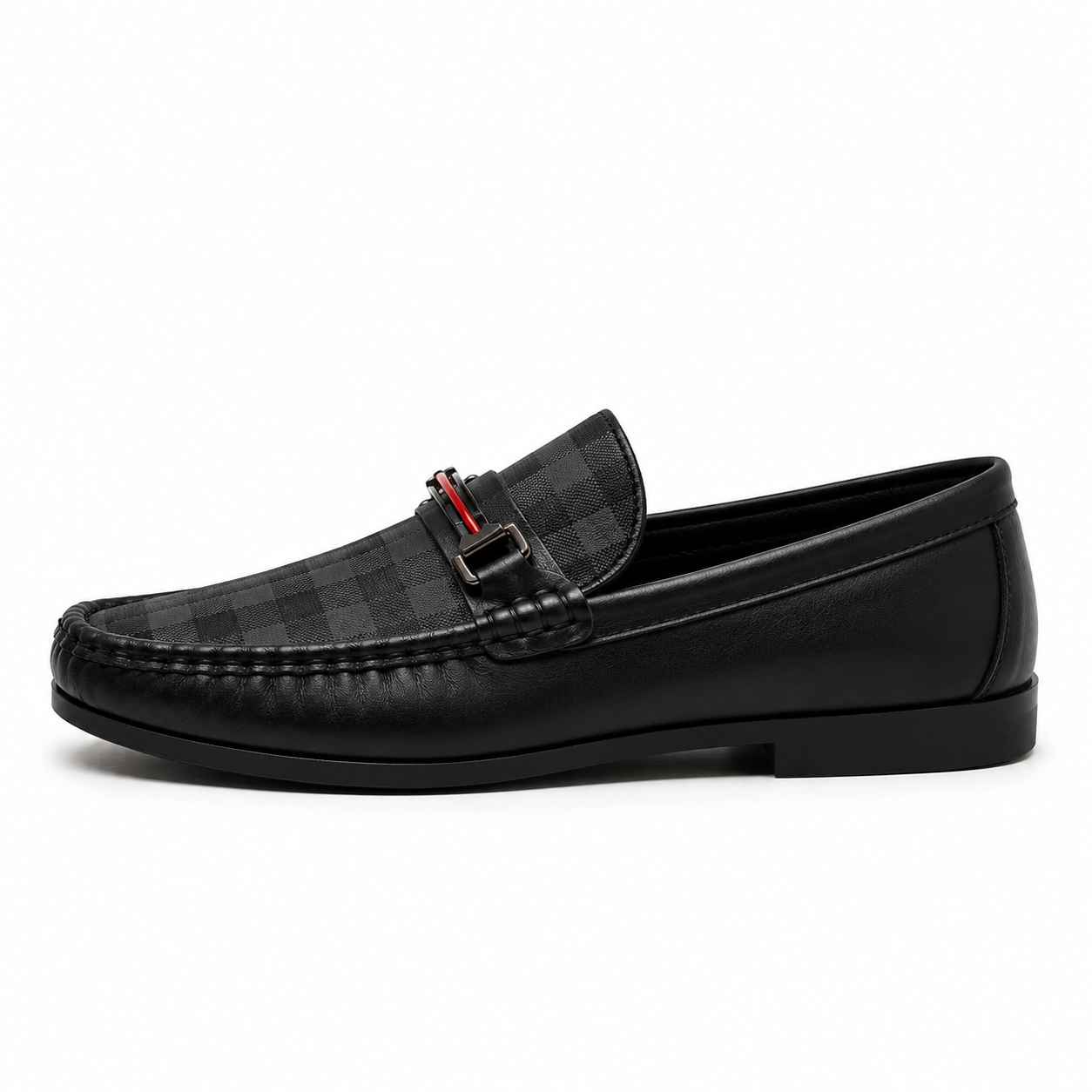 Men's Black Checkered Bit Loafers