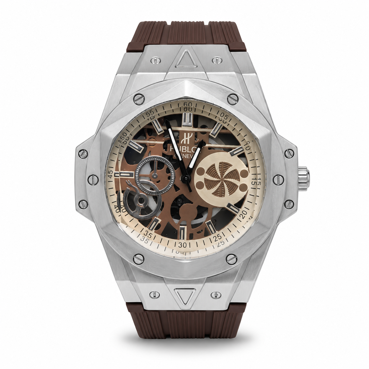 Men's Brown Skeleton Watch - Rubber Strap