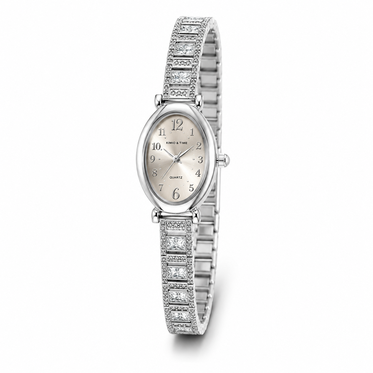 Women's Silver Oval Diamond Crystal Watch