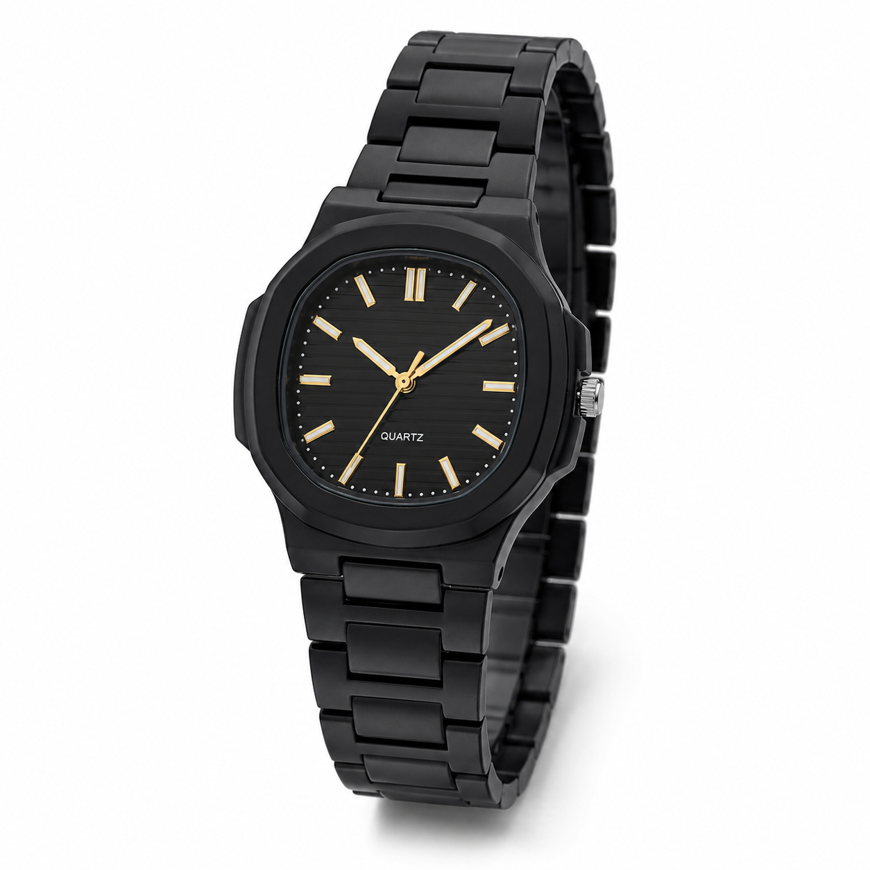Men's Matte Black Gold Accent Wrist Watch