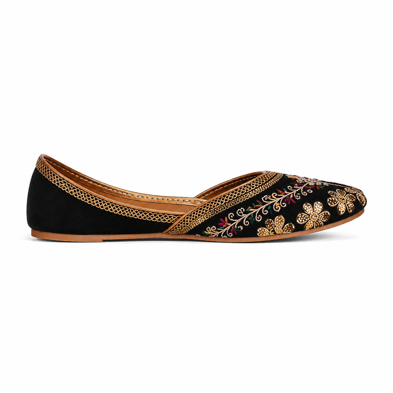 Women's Black Golden Embroidered Khussa