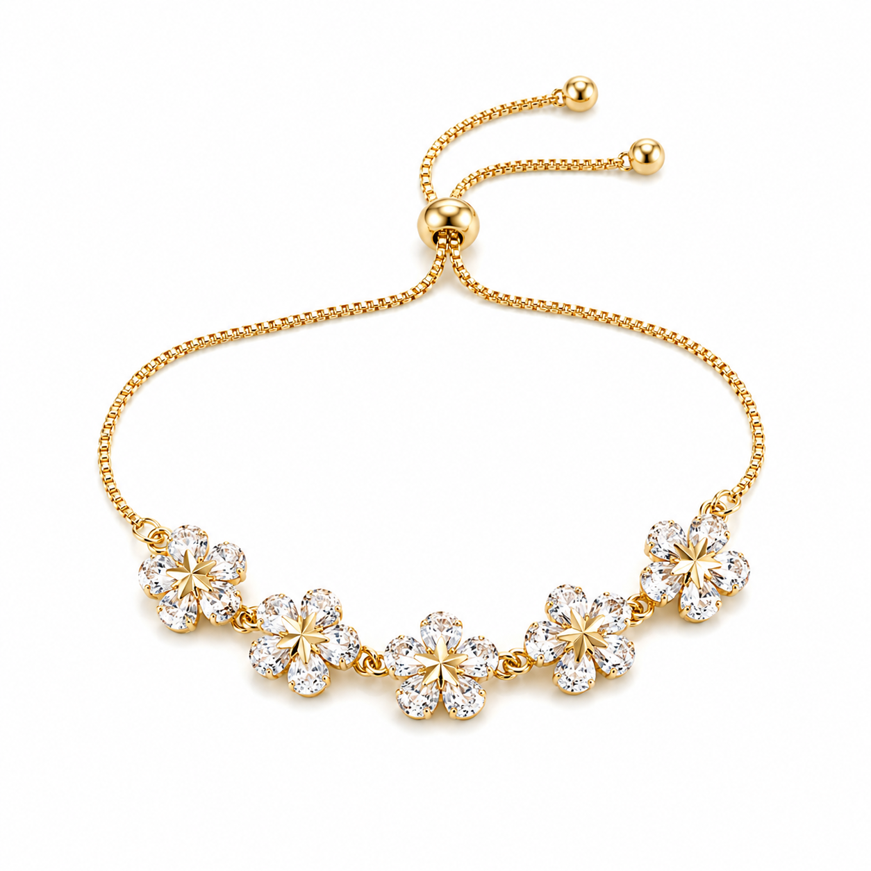 Women's Golden Floral Crystal Adjustable Bracelet