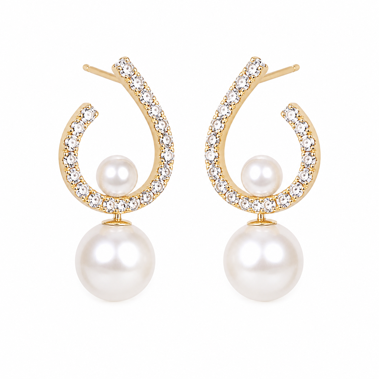 Crescent Pearl Drop Earrings - Gold Plated