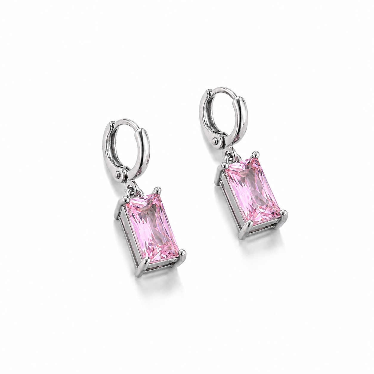 Women's Silver Pink Crystal Drop Earrings