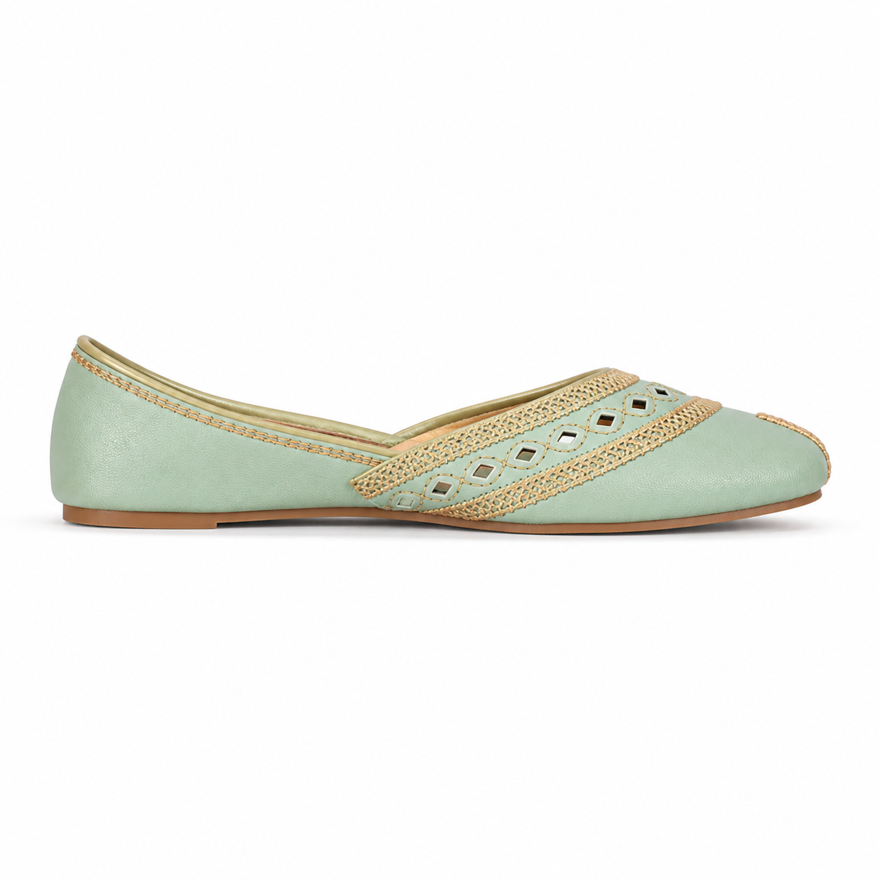 Women's Mint Green Mirror Work Khussa
