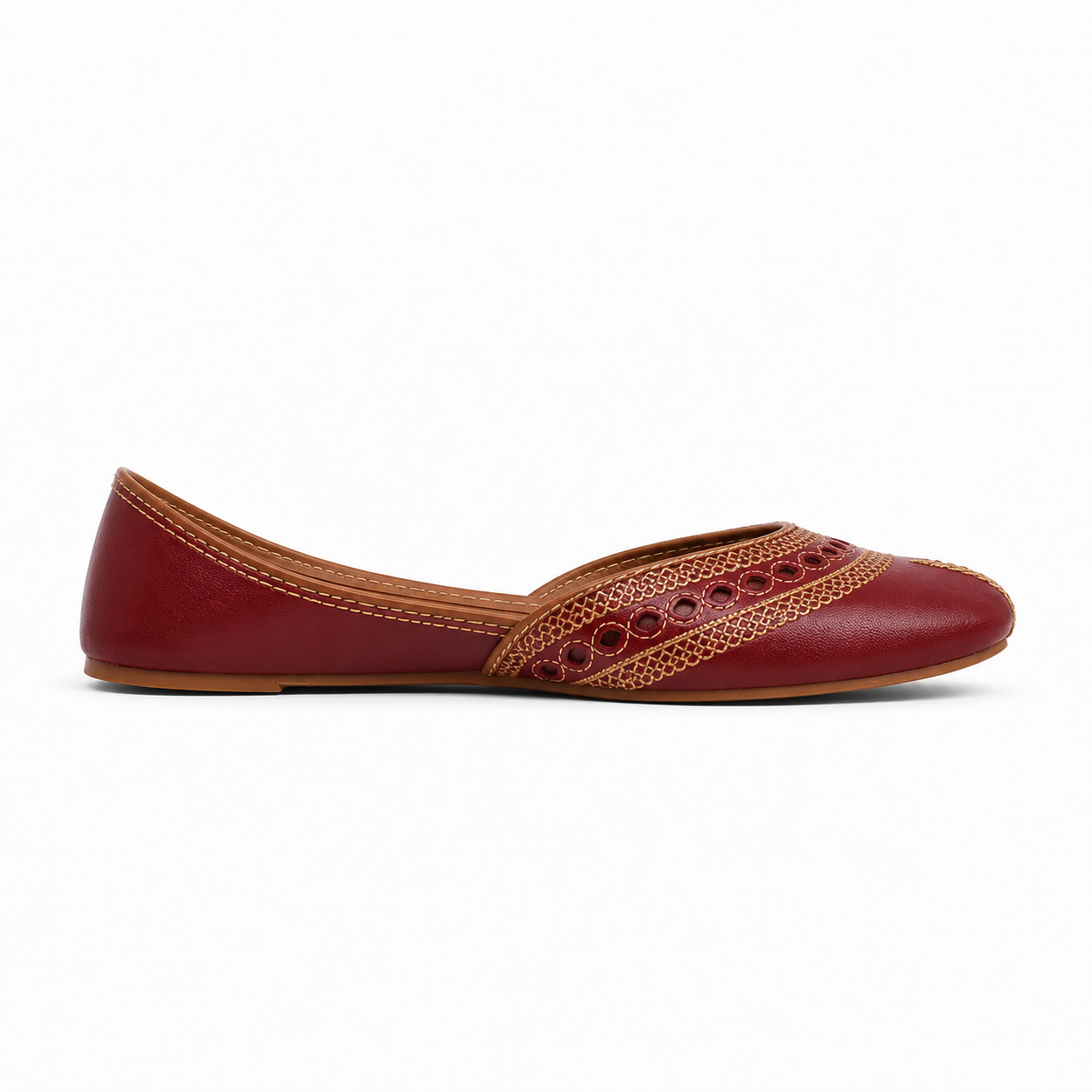Women's Maroon Golden Embroidered Khussa