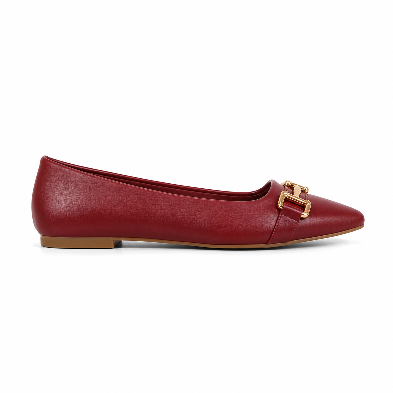 Women's Maroon Gold Buckle Flats