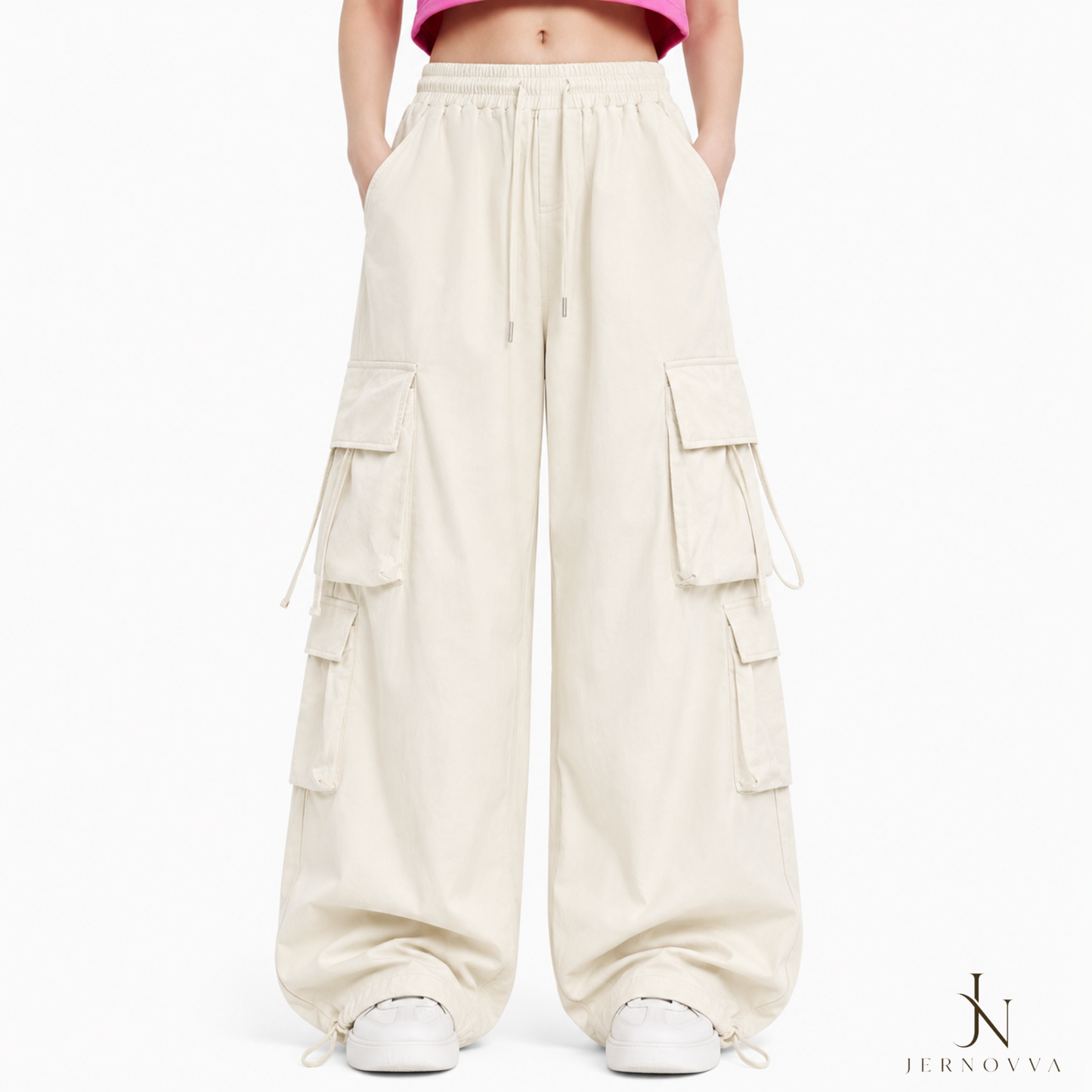 Premium Women's Baggy Cargo Pants – High Waist Wide Leg and Pockets Streetwear Trousers