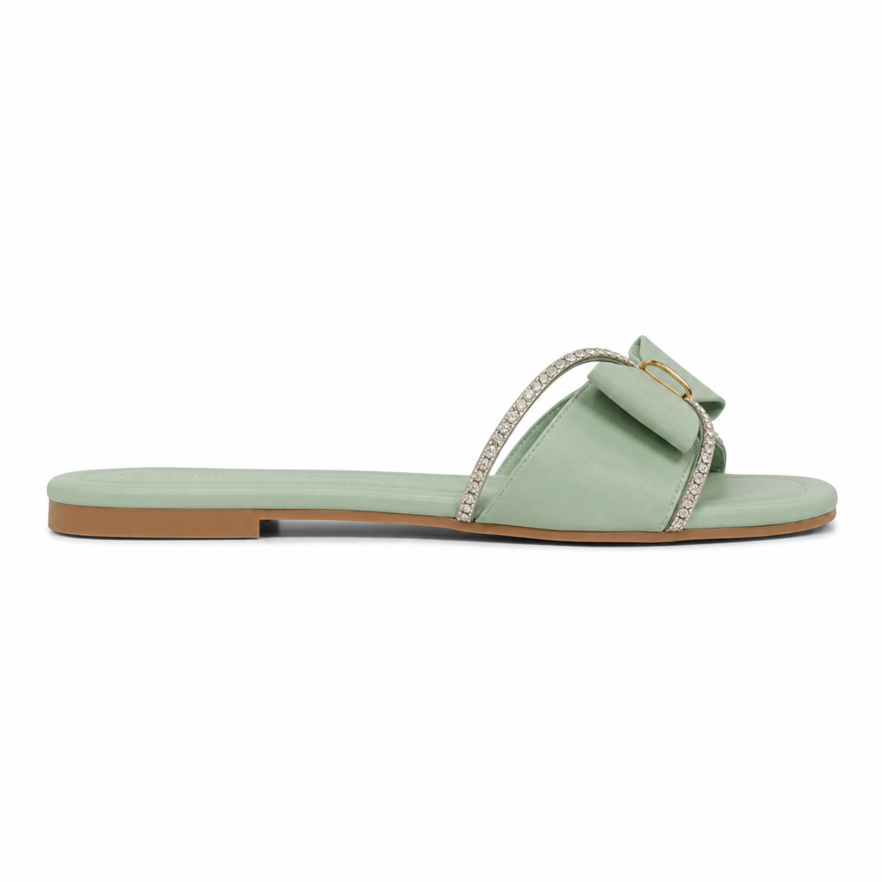 Women's Mint Green Bow Crystal Flat Sandals