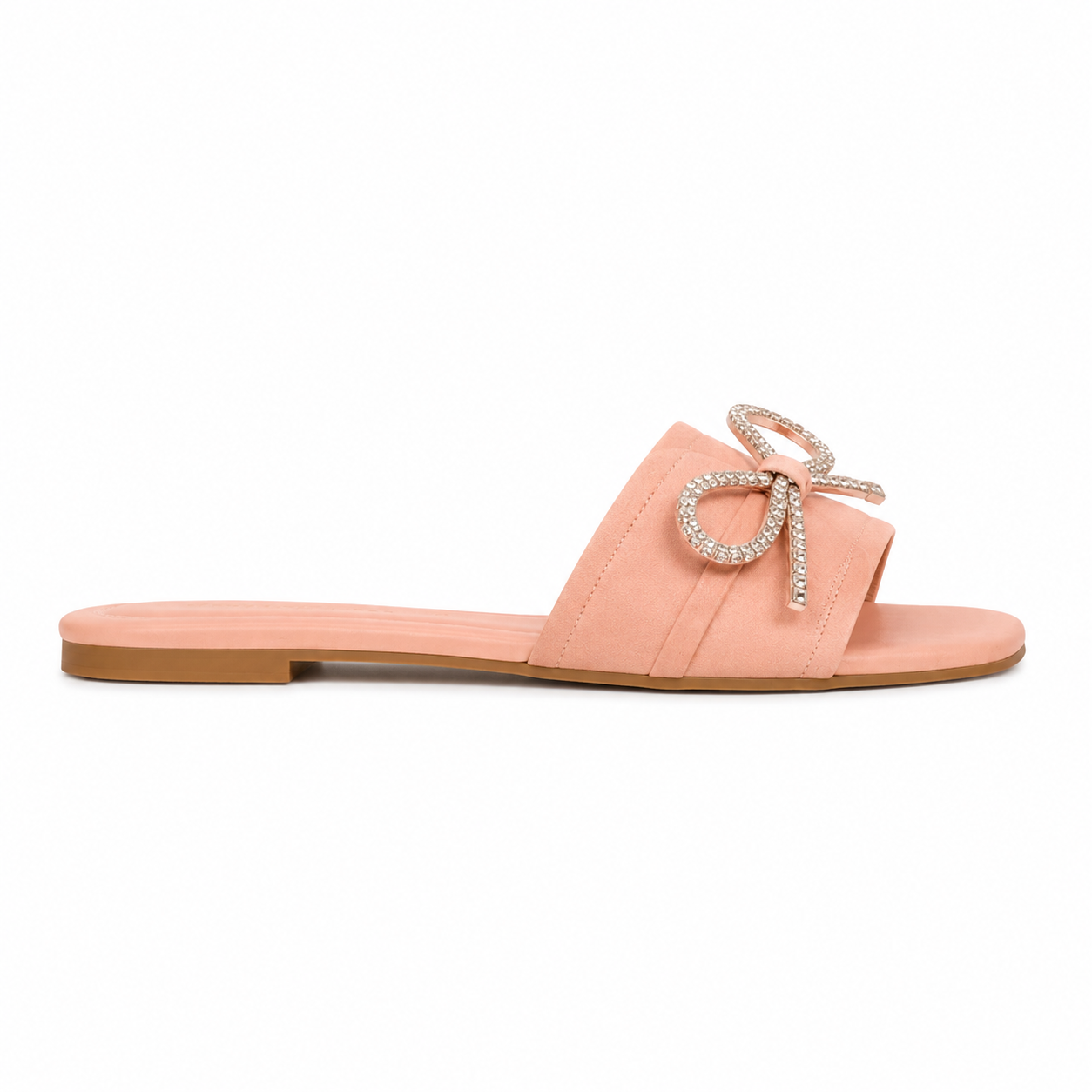 Women's Blush Pink Bow Crystal Flat Slides