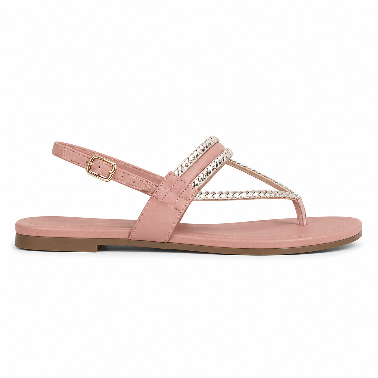 Women's Dusty Pink Metallic Strappy Flat Sandals