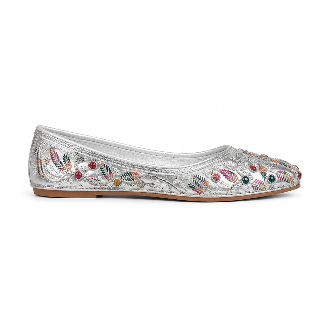 Women's Silver Multicolor Embroidered Khussa
