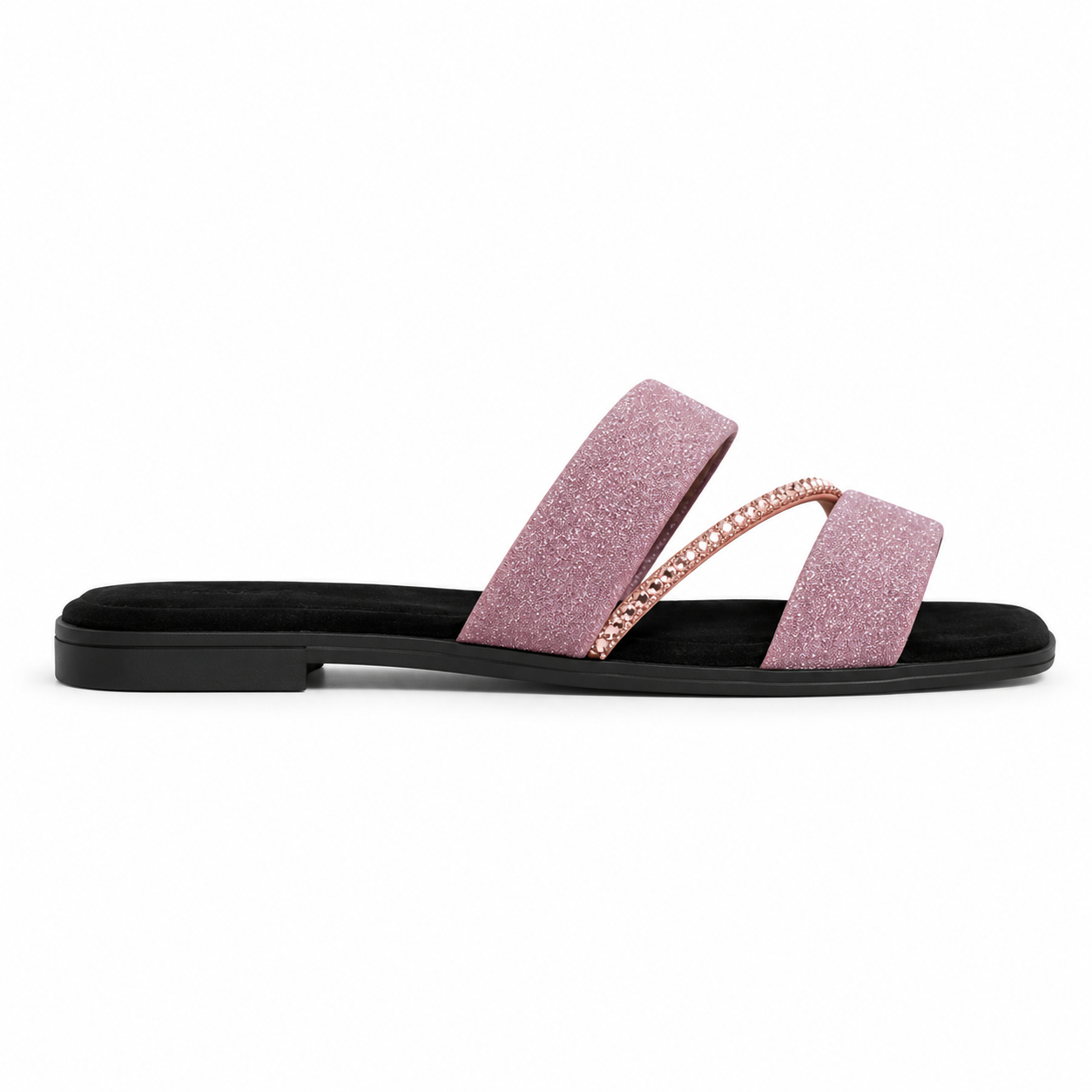 Women's Glitter Strap Flat Slide Sandals
