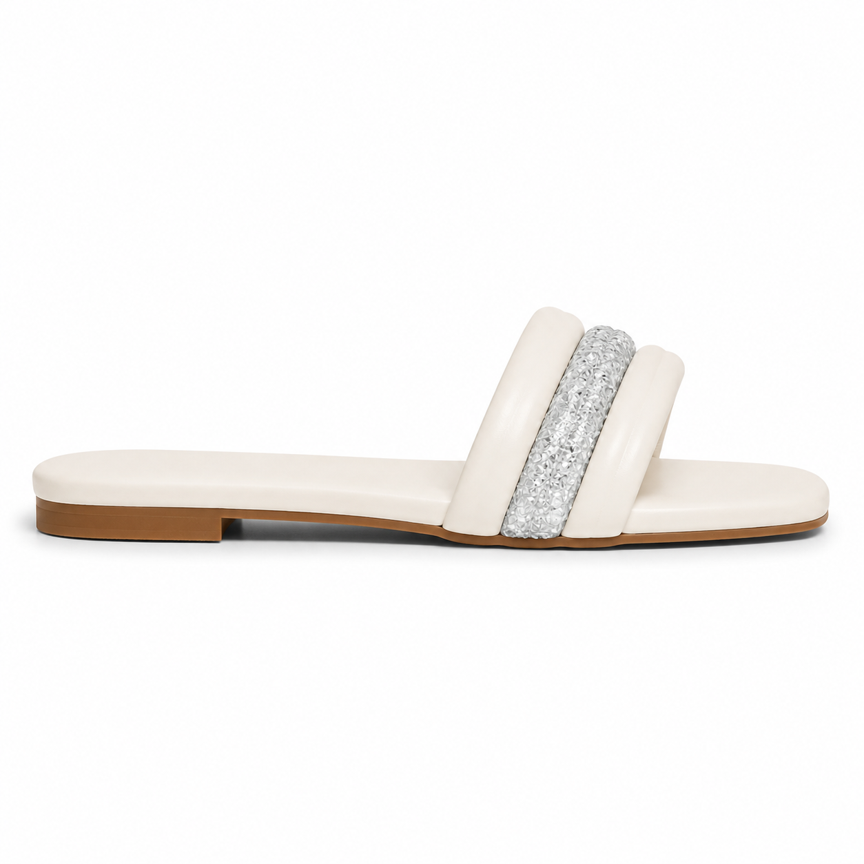 Women's White Glitter Stripe Padded Slide Sandals