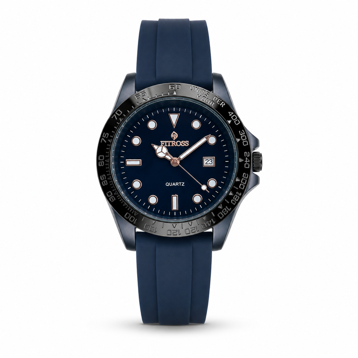 Men's Navy Blue Rolex type Watch - Rubber Strap