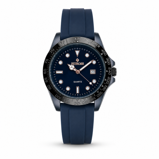 Men's Navy Blue Rolex type Watch - Rubber Strap