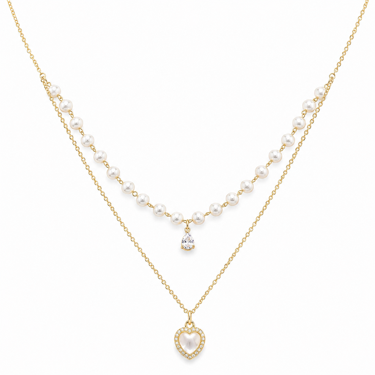 Double Layer Pearl Heart Necklace for Women