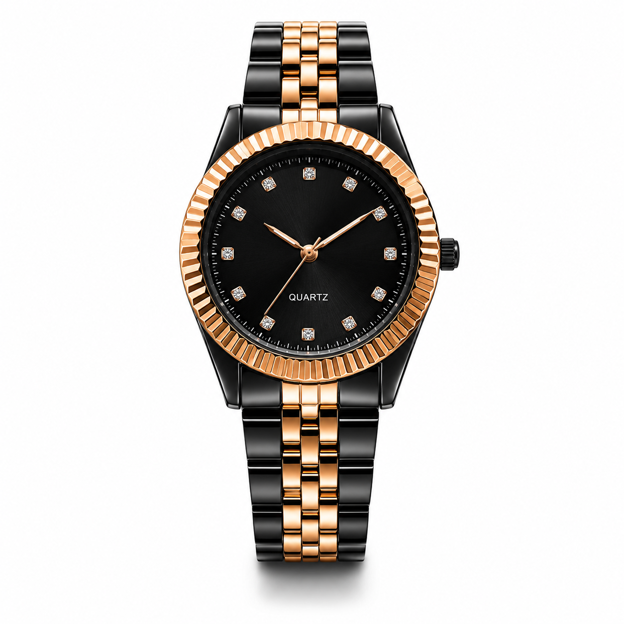 Black & Rose Gold Diamond Dial Watch
