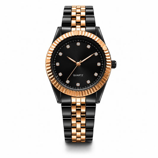 Black & Rose Gold Diamond Dial Watch