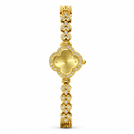 Women's Golden Clover Crystal Diamond Watch