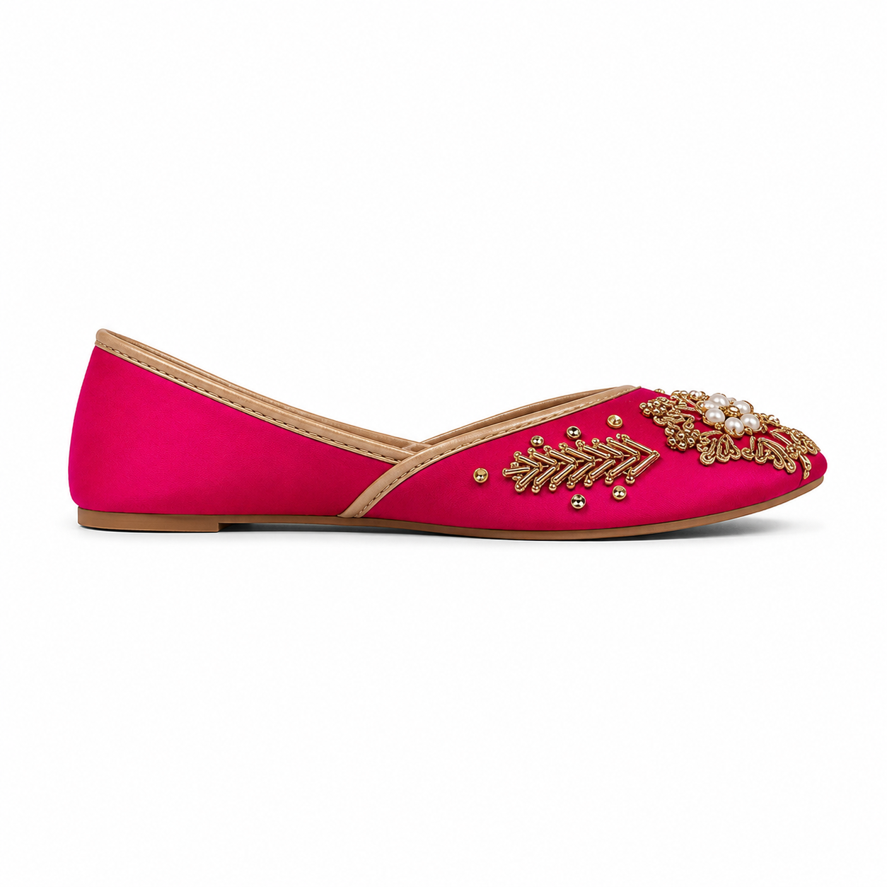 Women's Hot Pink Zari Embroidered Khussa Flats