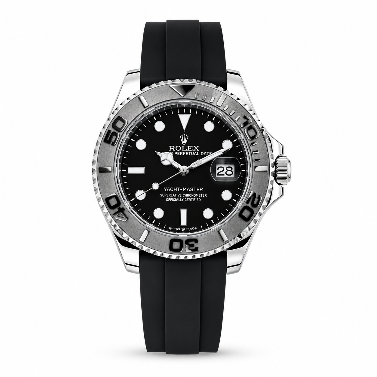 Men's Silver & Black Submariner Watch - Rubber Strap