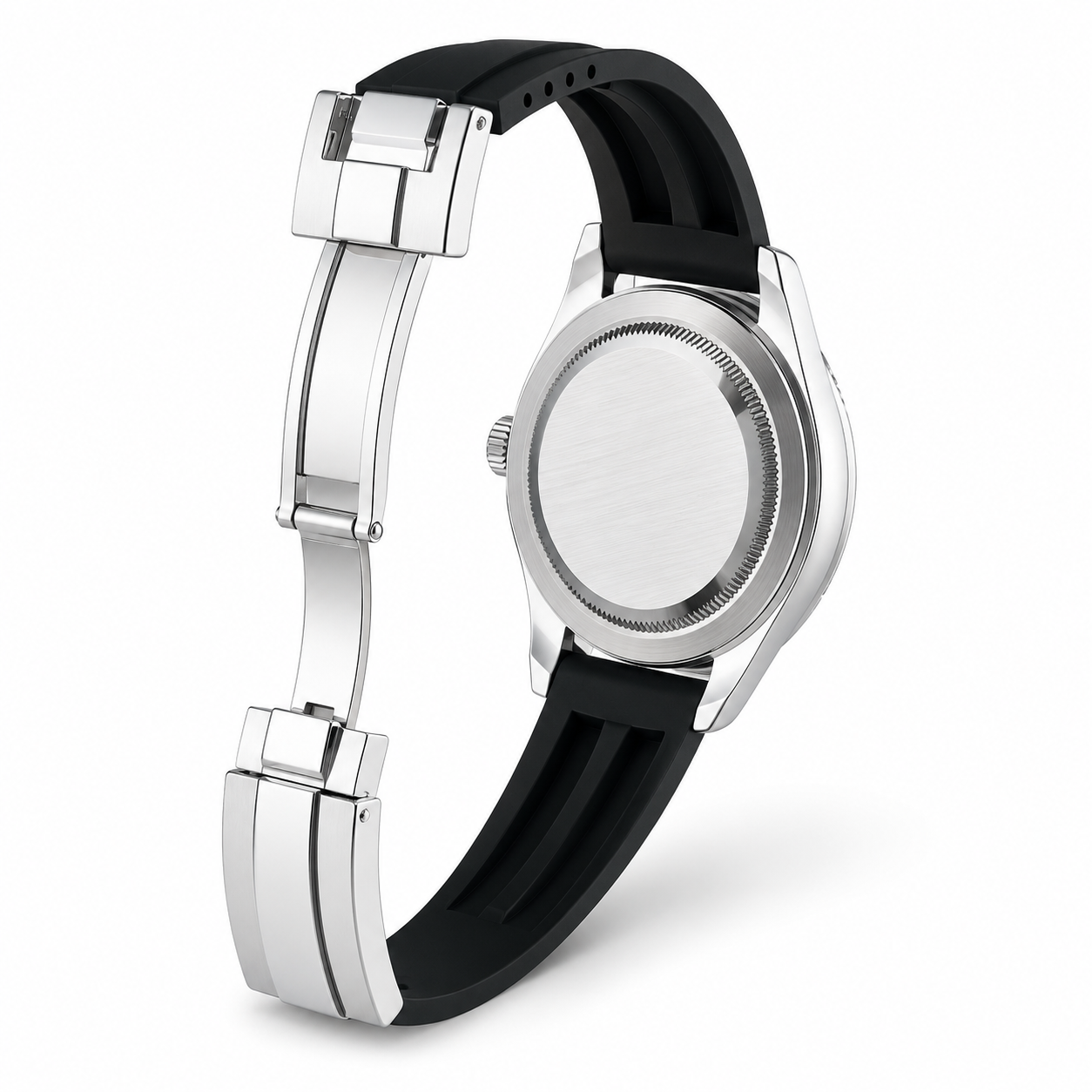 Men's Silver & Black Submariner Watch - Rubber Strap