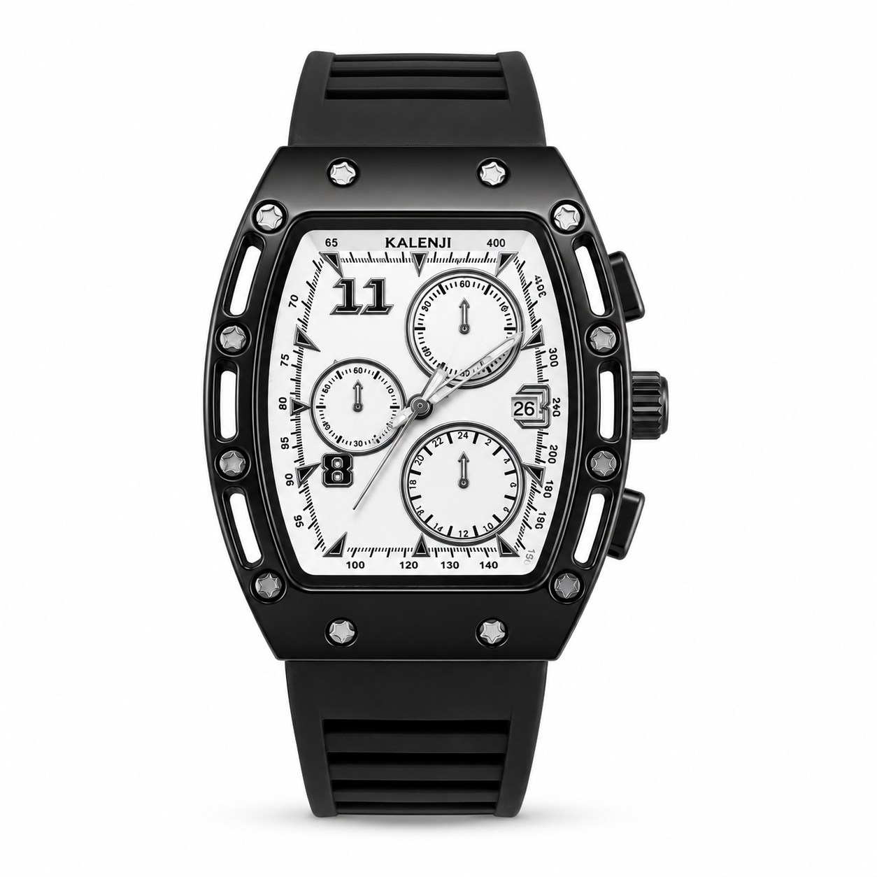 Men's Black Sport Watch - White Chronograph Dial