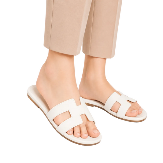 Women's White H-Strap Elegant Slides