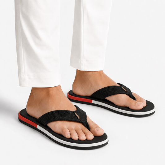 Men's Black Red Sport Flip Flops