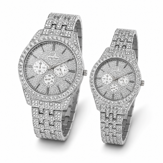 Royal Silver Diamond Couple Watches