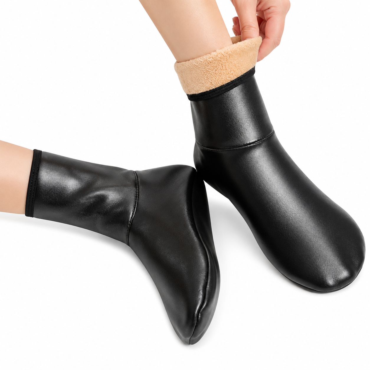 Men&Women Black Leather Cozy Socks -