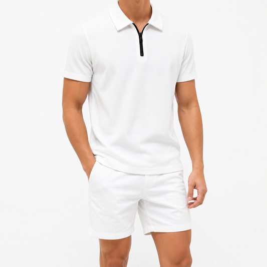 Men's Premium White Zip Polo Shirt