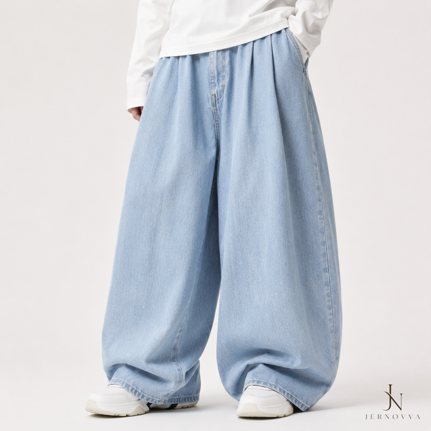 Unisex Light and Dark Blue Baggy Jeans – Oversized Wide Leg Denim Pants for Men & Women