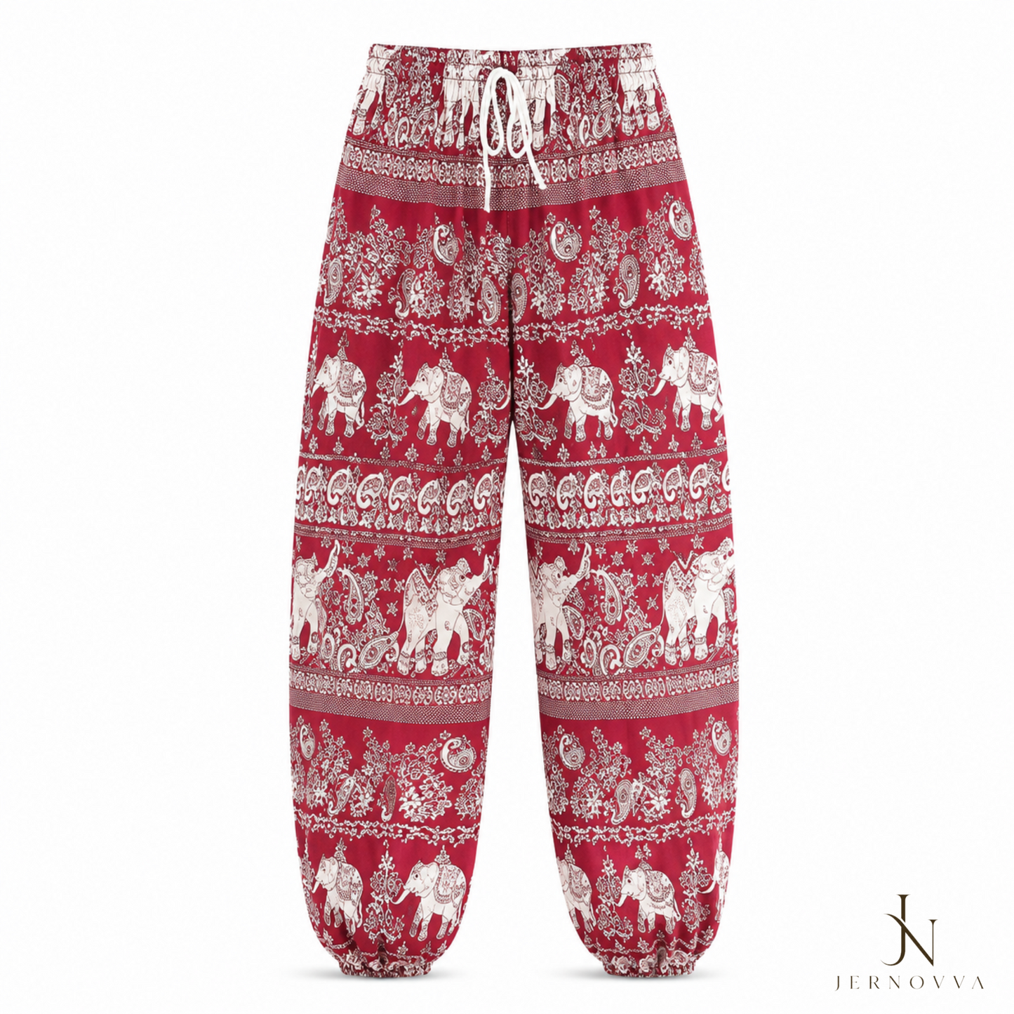 Women's Red Premium Boho Printed Trouser – High Waist Loose Fit Casual & Yoga Pants