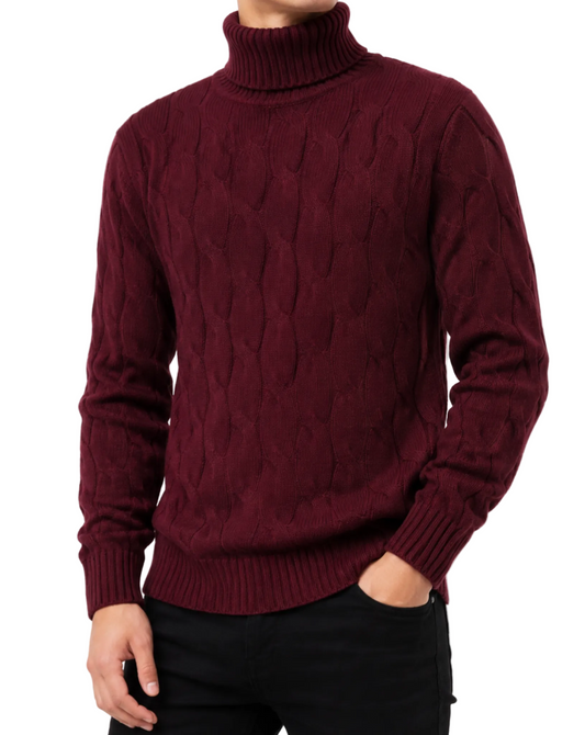 Men's Cable Knit Turtleneck Sweater