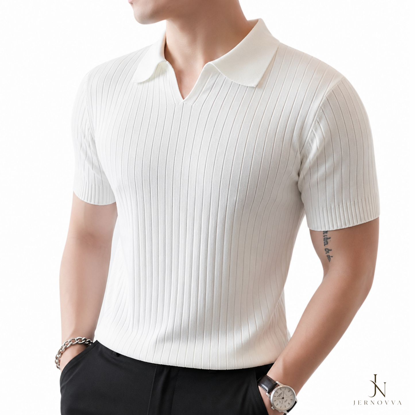Premium V-Neck Knit Polo -