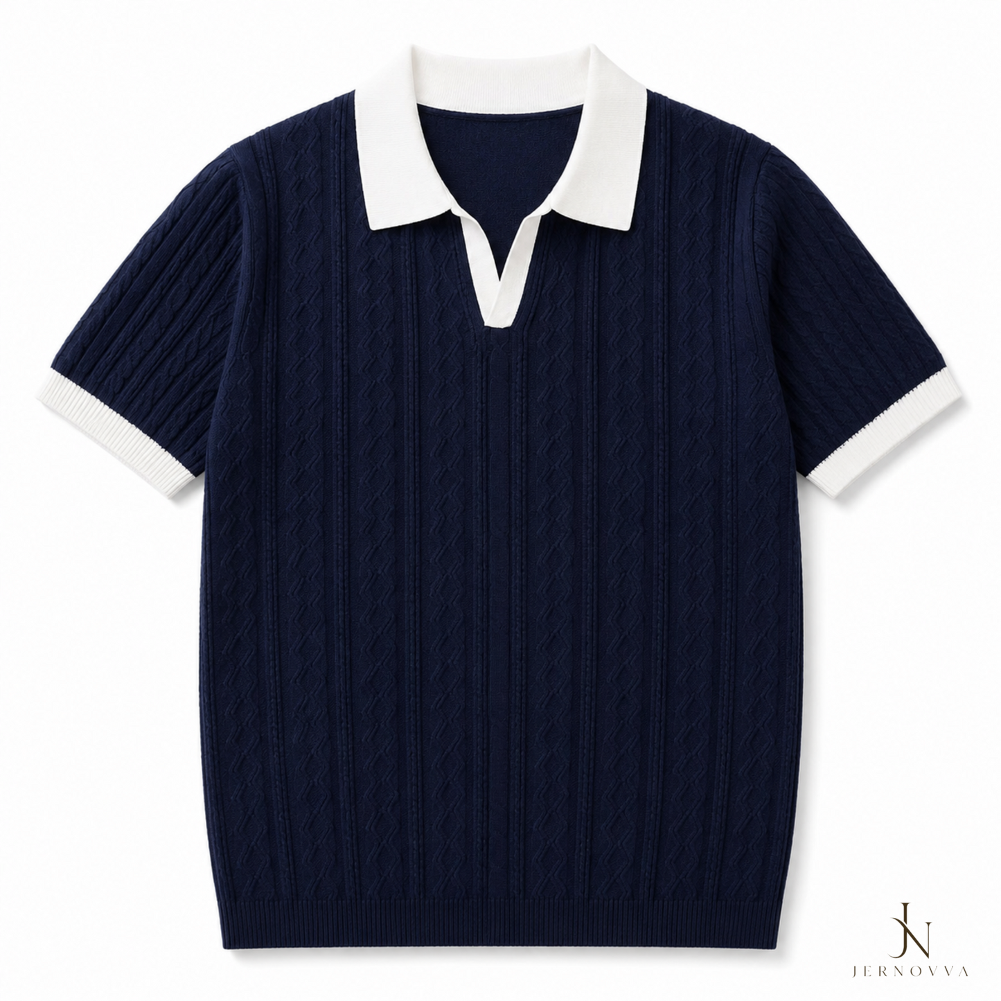Premium Textured Knit Polo Shirt - White/Black