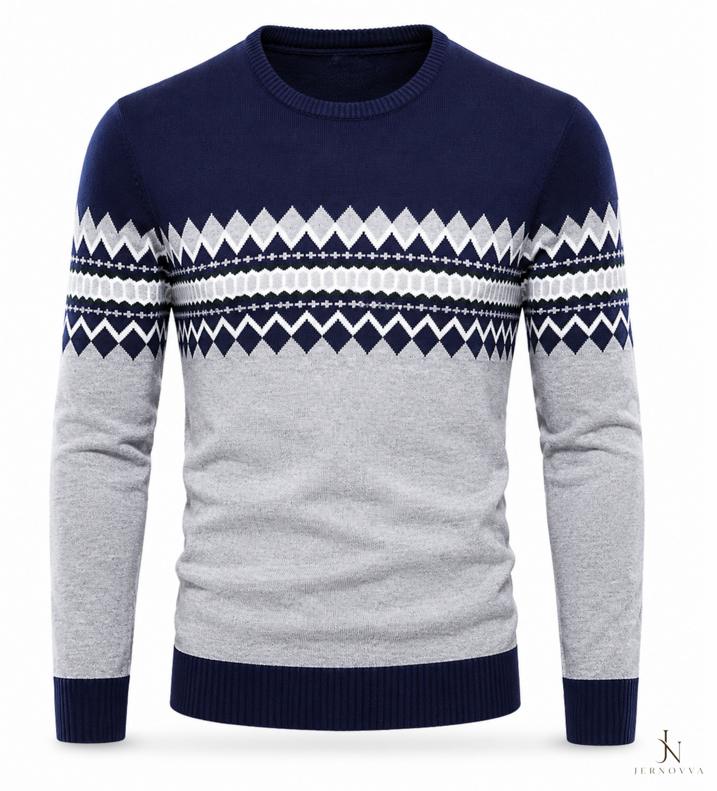 Men's Jacquard Winter Sweater – Soft Knit Crew Neck