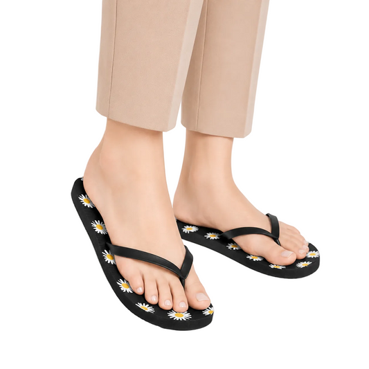 Black Daisy Floral Chappal