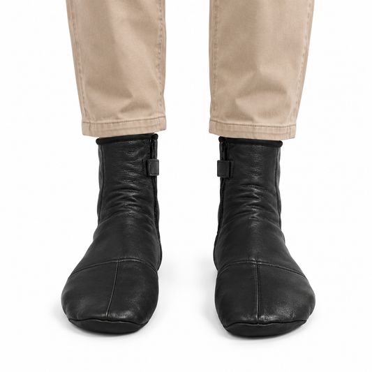 Men's Black Leather Cozy Socks - Zipper Closure