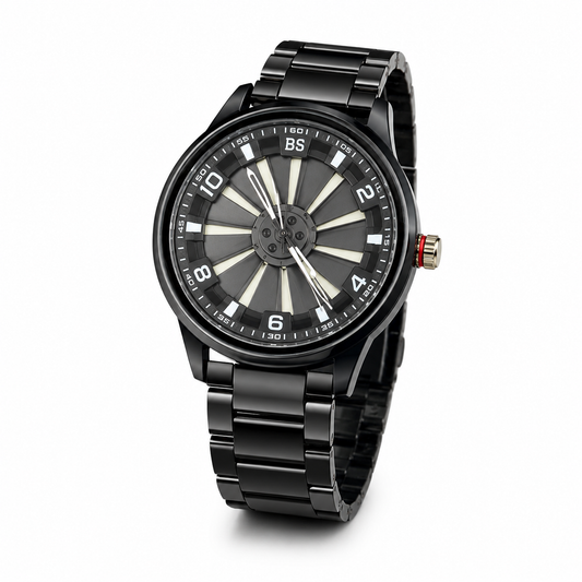 BS Men's Sports Watch - Black Steel with white Dial