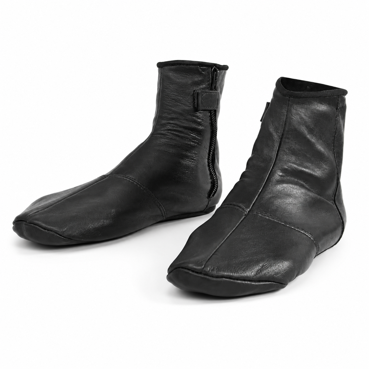 Men's Black Leather Cozy Socks - Zipper Closure